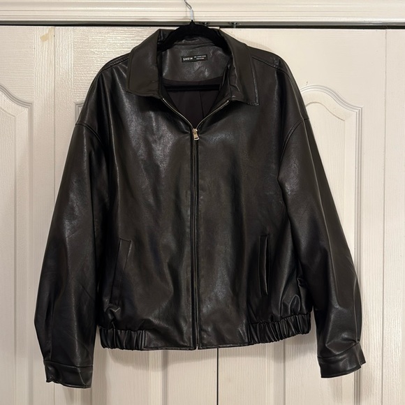 SHEIN Jackets & Blazers - SHEIN Black Faux Leather Bomber Jacket